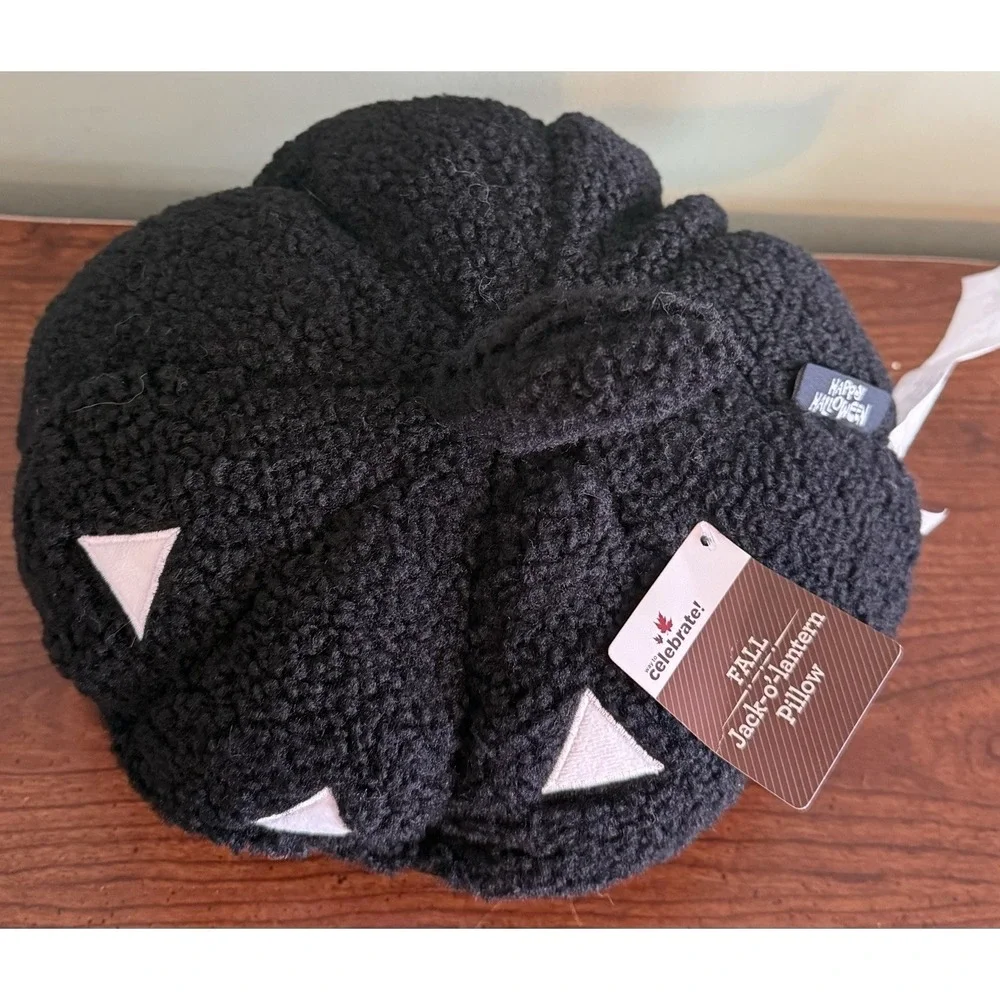 Plush Jack-o'-Lantern Decorative Pillow. Black and White, 12